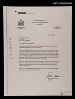 主要名稱：紐約州議長唁函（影本）圖檔，第1張，共1張