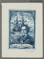 主要名稱：藏書票—マシュー・C・ペリー提督（1794-1858）と旗艦サスケハナ号圖檔，第1張，共4張