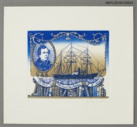 主要名稱：藏書票—マシュー・C・ペリー提督（1794-1858）と旗艦サスケハナ号（Cobalt Blue）圖檔，第1張，共4張