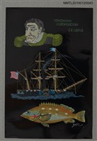 主要名稱：藏書票—マシュー・C・ペリー提督、旗艦サスケハナ号及び下產鯛圖檔，第2張，共4張