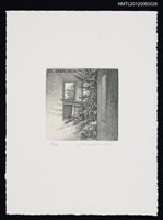主要名稱：藏書票─Beside the window (in memory of my mother)（窗口邊「憶念我的母親」）圖檔，第1張，共1張