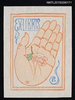 主要名稱：藏書票—手のひらと花（手掌和花）圖檔，第1張，共1張