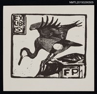 主要名稱：藏書票—停佇展翅的鳥圖檔，第1張，共1張