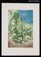 主要名稱：藏書票—植物叢旁的青蛙圖檔，第1張，共1張