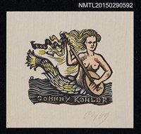 主要名稱：藏書票—彈樂器的美人魚圖檔，第1張，共1張