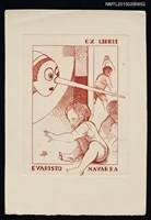 主要名稱：藏書票—長鼻子木偶與小孩圖檔，第1張，共1張