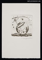 主要名稱：藏書票—「拾四詩片」宇宙　（「拾四詩片」太空） /劃一題名：芥舟．原野賢吉藏書票集圖檔，第1張，共1張