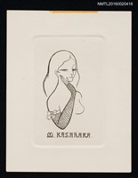 主要名稱：藏書票—戴網手套的女人圖檔，第1張，共1張