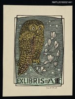 主要名稱：藏書票—星夜中的貓頭鷹與花圖檔，第1張，共1張