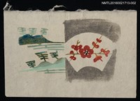 主要名稱：藏書票—梅扇（綠調）圖檔，第1張，共1張