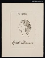 主要名稱：藏書票—頭戴珠鍊的女人圖檔，第1張，共1張