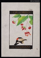 主要名稱：藏書票—紅花黑鳥圖檔，第1張，共1張