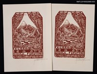 主要名稱：藏書票—窗外山景（紅褐）圖檔，第1張，共3張