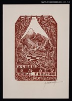 主要名稱：藏書票—窗外山景（紅褐）圖檔，第2張，共3張