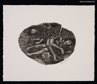 主要名稱：藏書票—二少女涅槃図圖檔，第1張，共1張