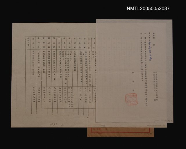 主要名稱：教育部國劇劇本聘函及名單圖檔，第1張，共1張