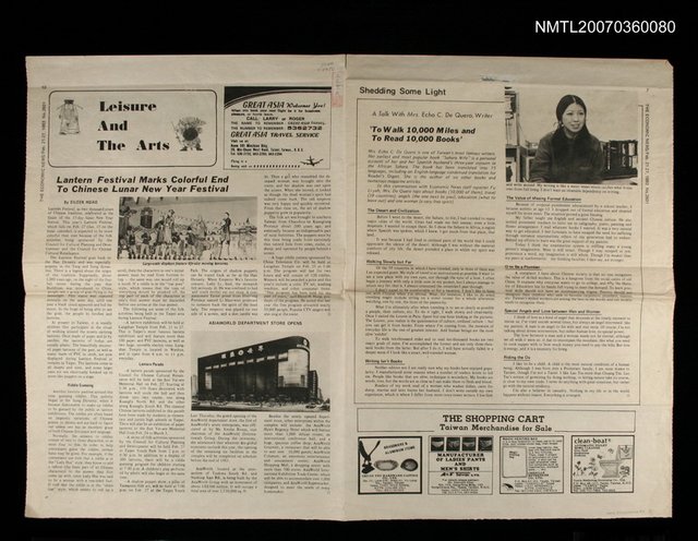 主要標題：A Talk With Mrs. Echo C. De Quero,Writer｀To Walk 10,000 Miles and To Read 10,000 Books＇圖檔，第1張，共1張