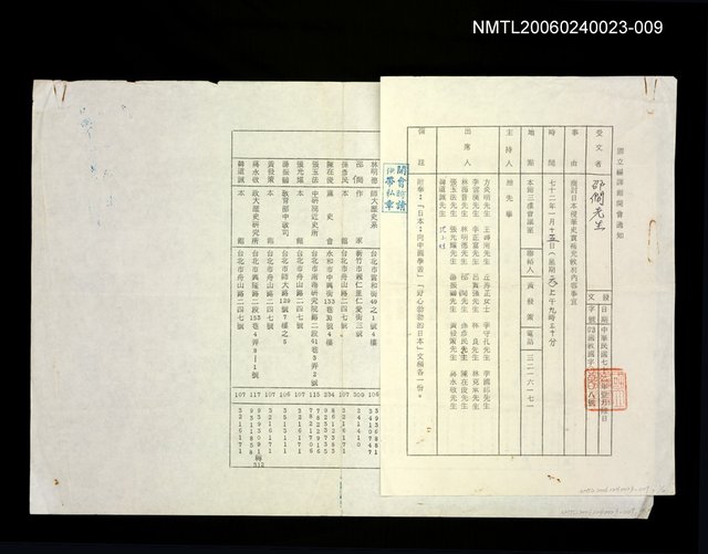 主要名稱：國立編譯館開會通知函圖檔，第1張，共1張