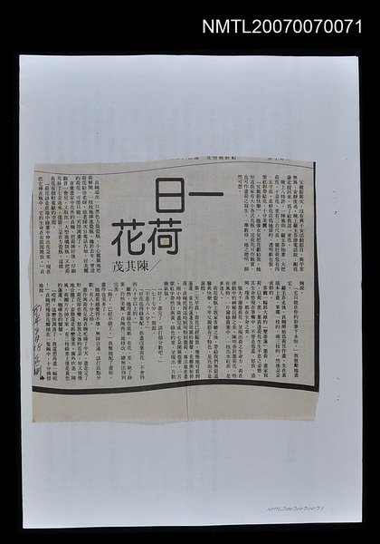 主要標題：一日荷花/報紙名稱：台灣副刊圖檔，第1張，共1張
