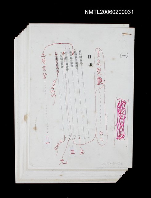 主要名稱：「祖母觀音記」校訂稿圖檔，第1張，共1張