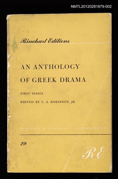 主要名稱：AN ANTHOLOGY OF GREEK DRAMA-FIRST SERIES圖檔，第1張，共1張