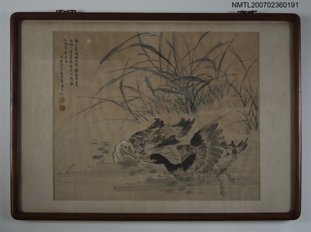 主要名稱：雙鴨戲池塘畫（含框）圖檔，第1張，共1張