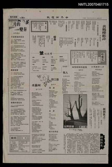 其他- 專欄名稱：世界詩葉141期/報紙名稱：世界論壇報11版新詩天地圖檔，第1張，共1張