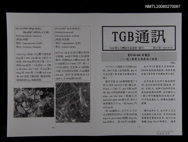 期刊名稱：TGB通訊67期圖檔，第1張，共1張