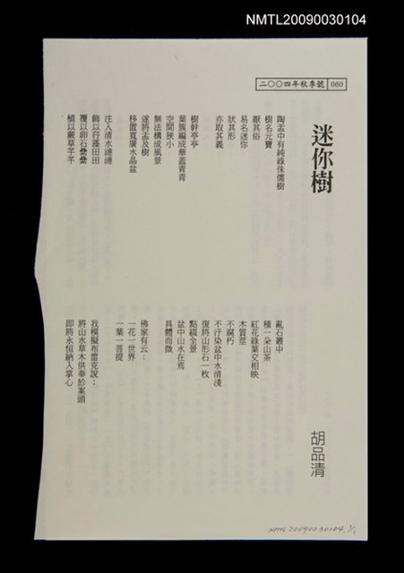 主要名稱：迷你樹（拆頁）/期刊名稱：葡萄園163期圖檔，第1張，共1張