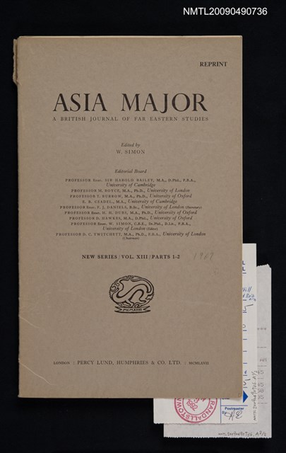 主要名稱：ASIA MAJOR：A BRITISH JOURNAL OF FAR EASTERN STUDIES 13期（抽印本）圖檔，第1張，共1張