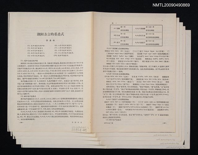 主要名稱：潮陽方言的重疊式/期刊名稱：中國語文 1979-2期（散頁）（影本）圖檔，第1張，共1張