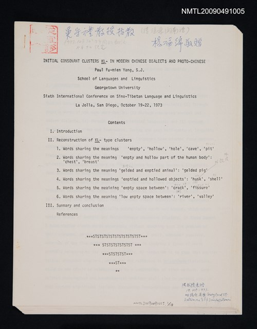 主要名稱：INITIAL CONSONANT CLUSTERS KL-IN MODERN CHINESE DIALECTS AND PROTO-CHINESE圖檔，第1張，共2張