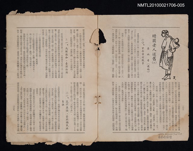 主要名稱：晴園老人述舊（五）（拆頁）/期刊名稱：臺北文物9卷4期圖檔，第1張，共1張