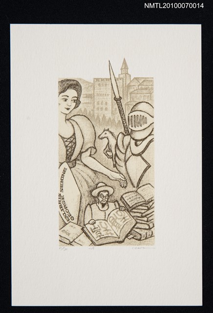 主要名稱：藏書票—唐吉訶德（女孩和盔甲）圖檔，第2張，共3張