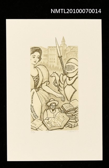 主要名稱：藏書票—唐吉訶德（女孩和盔甲）圖檔，第1張，共3張