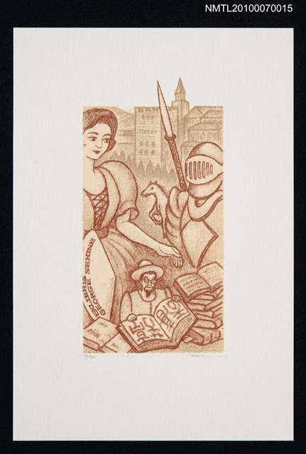 主要名稱：藏書票—唐吉訶德（女孩和盔甲）圖檔，第2張，共3張