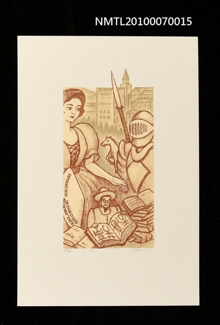 主要名稱：藏書票—唐吉訶德（女孩和盔甲）圖檔，第1張，共3張