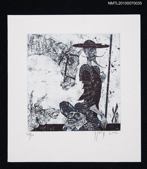 主要名稱：藏書票—唐吉訶德（與僕人、馬、毛驢）圖檔，第2張，共3張