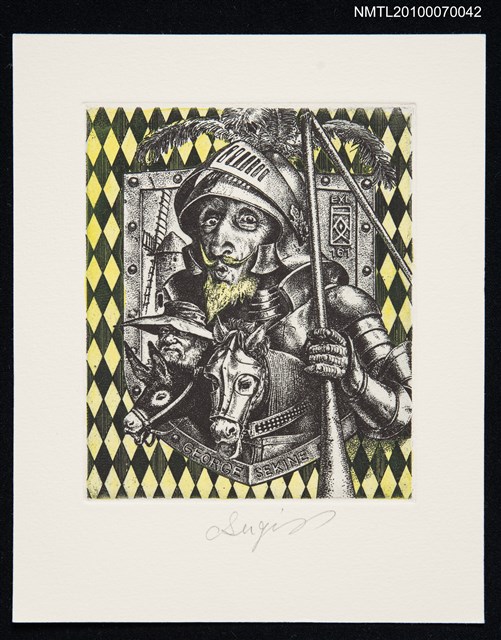 主要名稱：藏書票—唐吉訶德（噘著嘴的唐吉訶德）圖檔，第2張，共3張