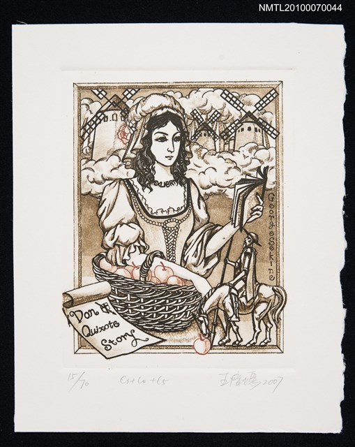 主要名稱：藏書票—唐吉訶德（女孩和蘋果）圖檔，第2張，共3張