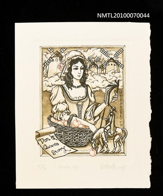 主要名稱：藏書票—唐吉訶德（女孩和蘋果）圖檔，第1張，共3張