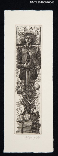 主要名稱：藏書票—唐吉訶德48（被骷髏抱著雙腿的唐吉訶德）圖檔，第2張，共3張