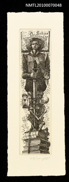 主要名稱：藏書票—唐吉訶德48（被骷髏抱著雙腿的唐吉訶德）圖檔，第1張，共3張