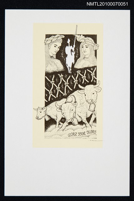 主要名稱：藏書票—唐吉訶德（兩個女子和三頭牛）圖檔，第2張，共3張