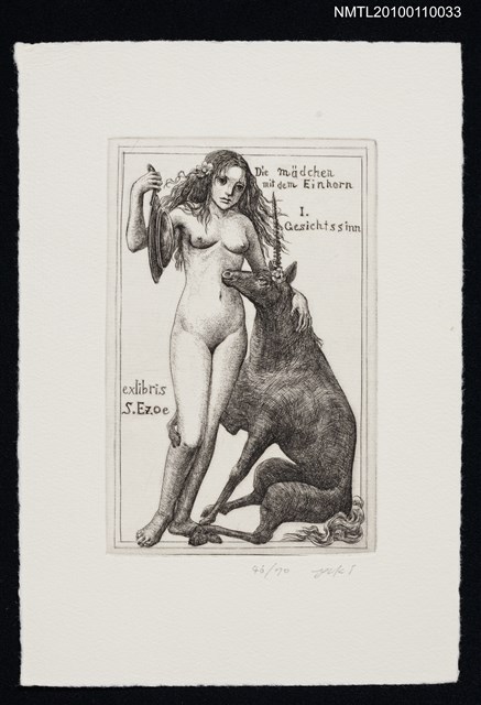 主要名稱：藏書票—一角獣と乙女 Ⅰ 視覚（Die Madchen mit dem Einhorn ⅠGesichtssinn）圖檔，第2張，共3張