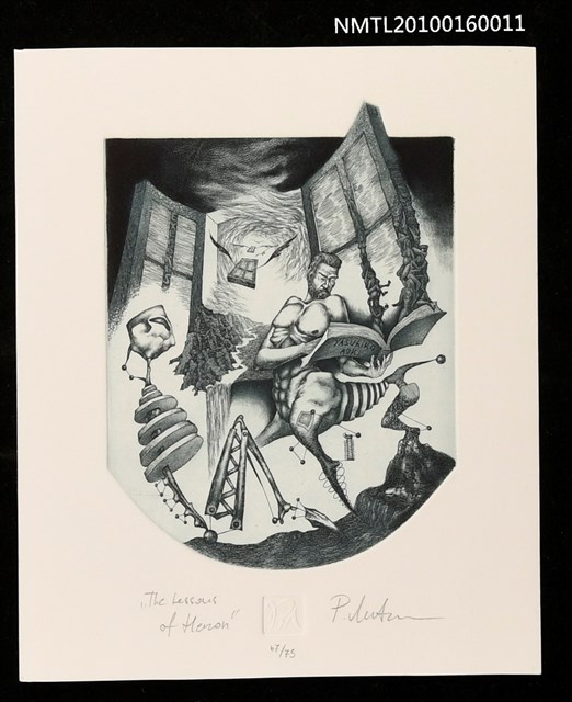 主要名稱：藏書票—The Lessons Of Heron（哈農的教訓）圖檔，第1張，共1張