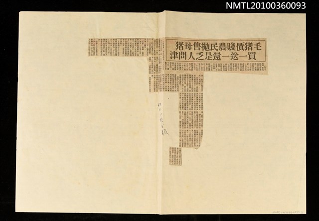 主要標題：毛豬價賤農民拋售母豬 買一送一還是乏人問津/報紙名稱：聯合報圖檔，第1張，共1張