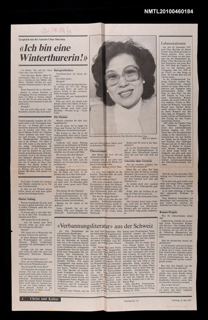 主要標題：Ich bin eine Winterthurerin!/報紙名稱：瑞士祖國報（Vaterland Nr 19）圖檔，第1張，共1張
