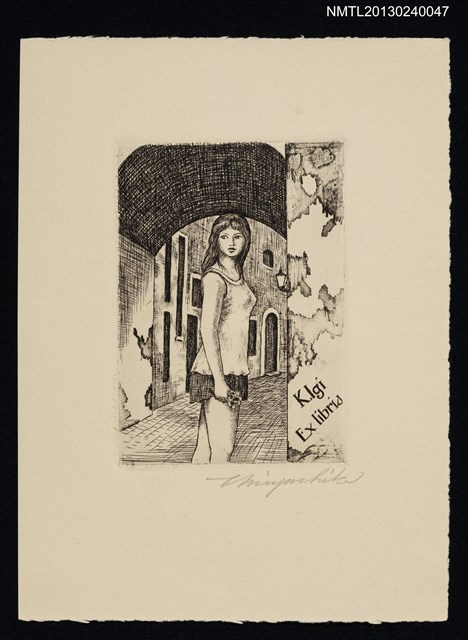 主要名稱：藏書票—手持花朵的少女圖檔，第1張，共1張