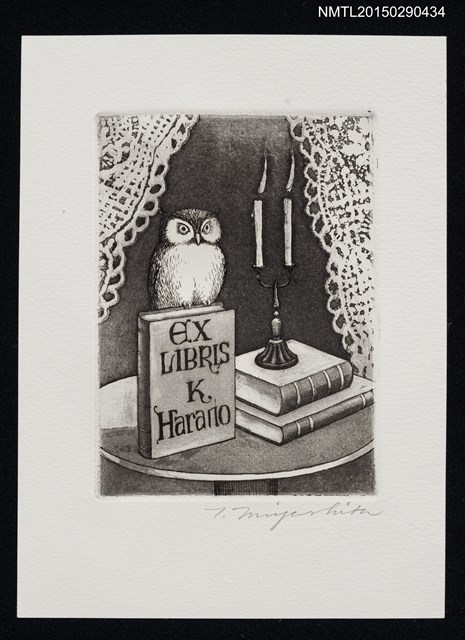 主要名稱：藏書票—本とみみずく（書本與貓頭鷹）圖檔，第1張，共1張